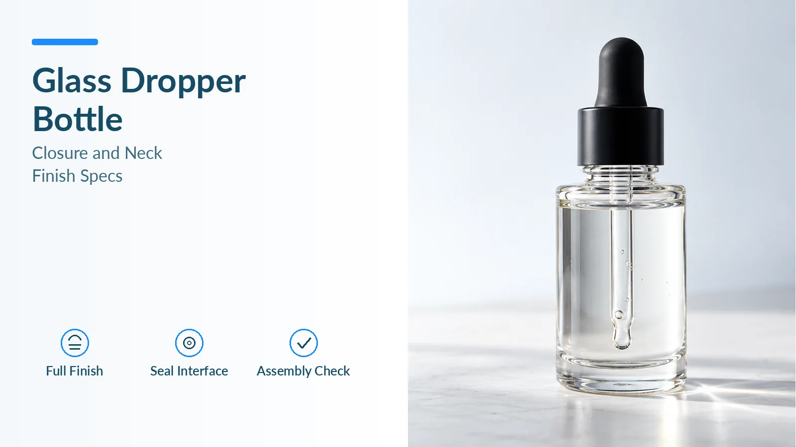 Glass dropper bottle assembly with elastomeric bulb, threaded collar, and glass pipette
